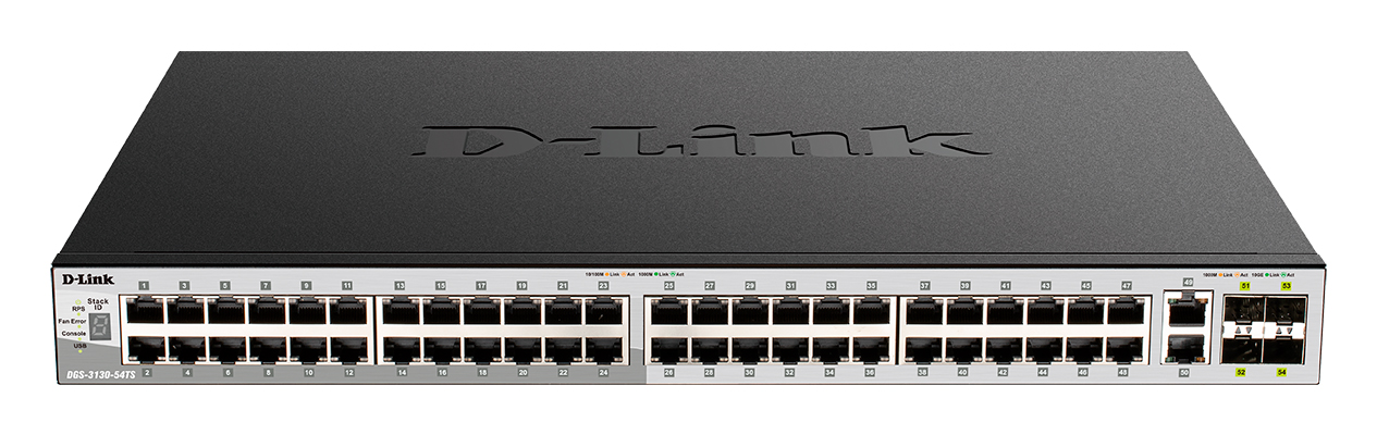 

Коммутатор D-Link DGS-3130-54PS, управляемый, кол-во портов: 48x1 Гбит/с, SFP+ 4x10, кол-во SFP/uplink: RJ-45 2x10 Гбит/с, установка в стойку, PoE: 48x30 Вт (макс. 370 Вт) (DGS-3130-54PS/B1A), DGS-3130-54PS