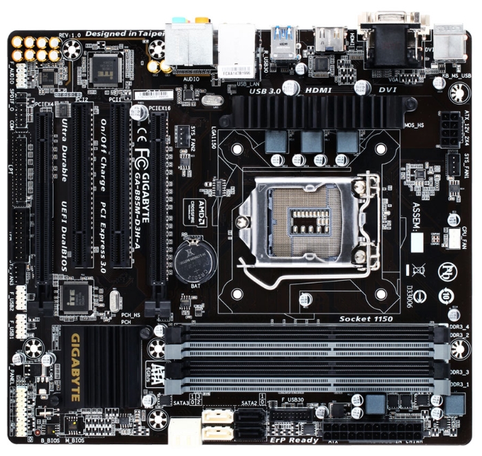 Материнская плата GIGABYTE GA-B85M-D3H-A, Socket1150, Intel B85, mATX