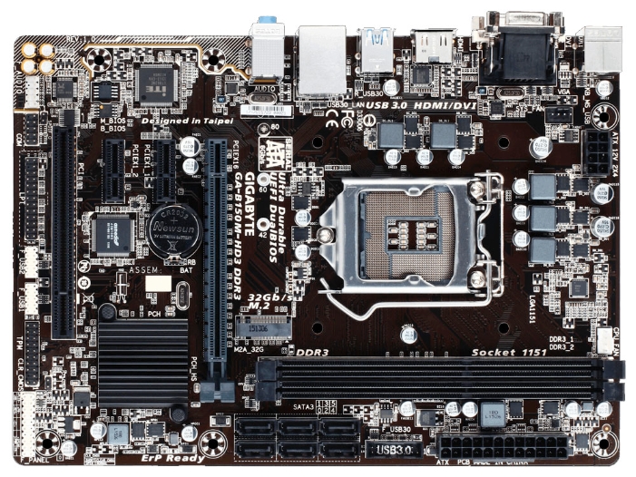 Материнская плата GIGABYTE GA-B150M-HD3 DDR3, Socket1151, Intel B150, mATX