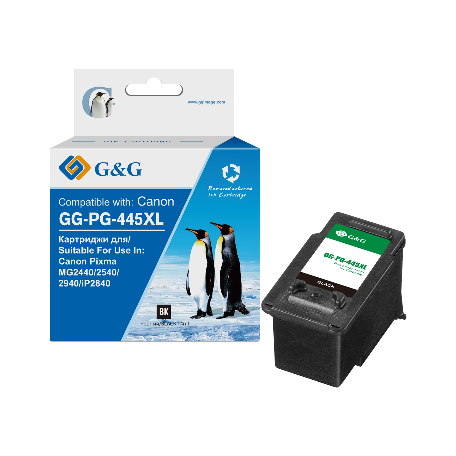 

Картридж струйный G&G GG-PG-445XL (PG-445XL/8282B001), черный, совместимый, 400 страниц, 15 мл, для Canon Pixma MP2440/2540/2940, IP2840