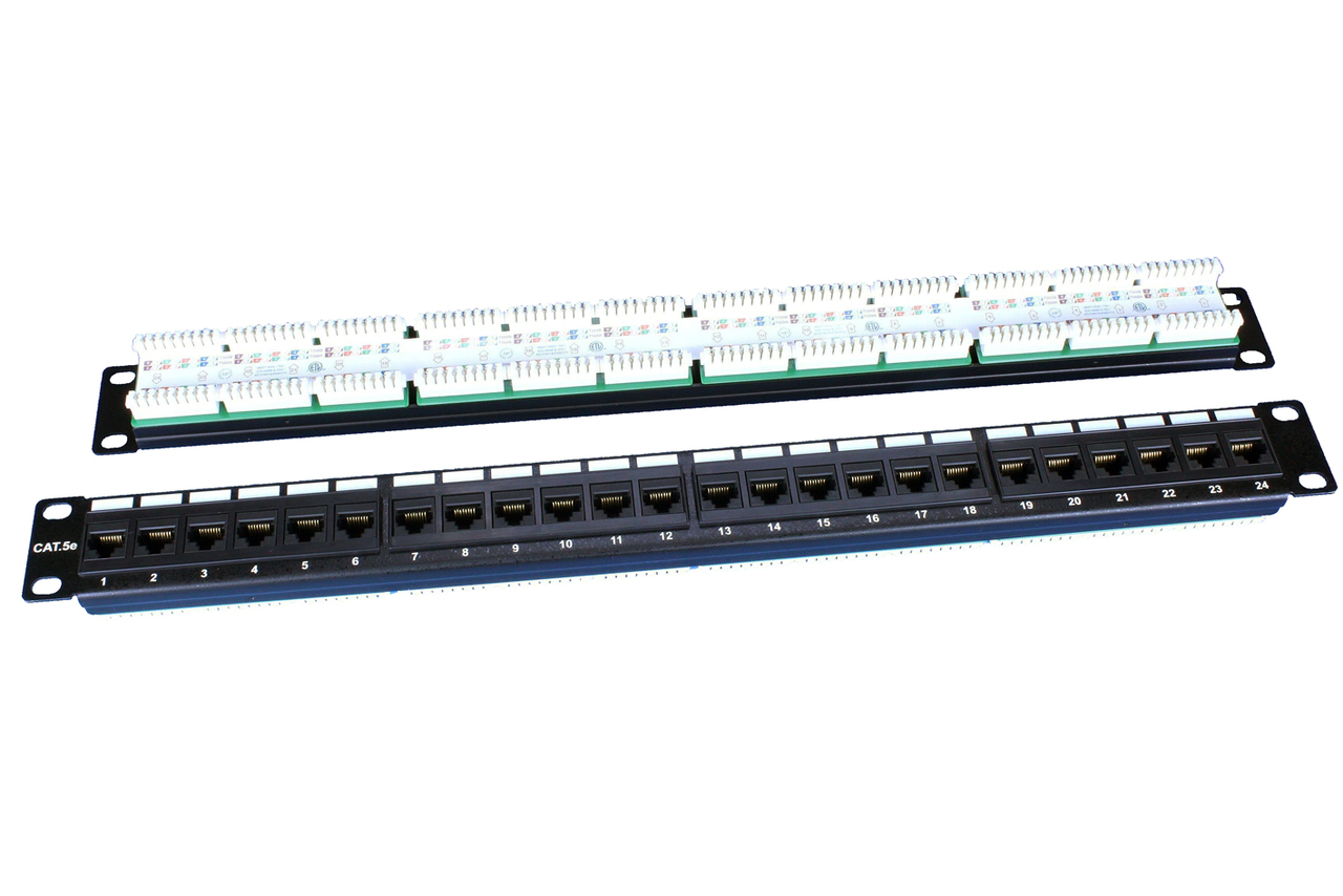 Патч-панель в шкаф 19" 1U, порты: 24xRJ-45 кат. 5e, Hyperline PP3-19-24-8P8C-C5E-110D