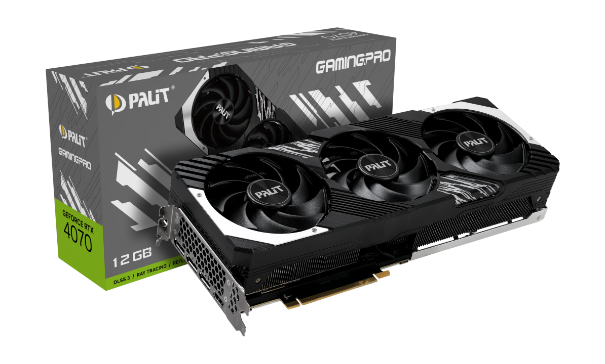 

Видеокарта Palit NVIDIA GeForce RTX 4070 GamingPro, 12Gb DDR6X, 192 бит, PCI-E, HDMI, 3DP, Retail (NED4070019K9-1043A), GamingPro