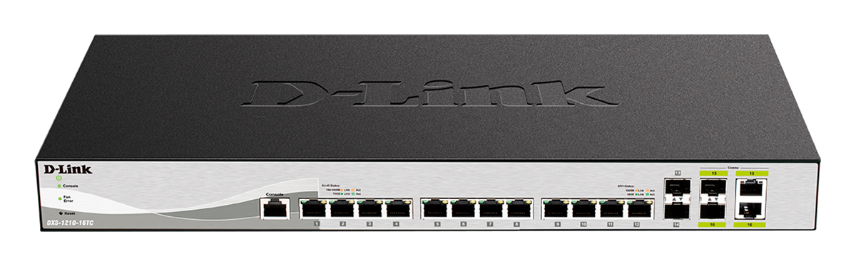 Коммутатор D-Link DXS-1210-16TC, управляемый, кол-во портов: 12x10 Гбит/с, SFP+ 2x10, кол-во SFP/uplink: combo RJ-45/SFP+ 2x10 Гбит/с, установка в стойку (DXS-1210-16TC/A3A) DXS-1210-16TC/A3A - фото 1