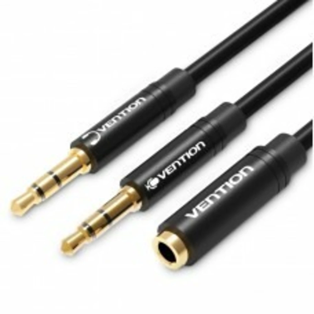 

Кабель-переходник (адаптер) Jack 3.5mm(F)-2xJack 3.5mm(M), 30 см, черный Vention (BHDBY)