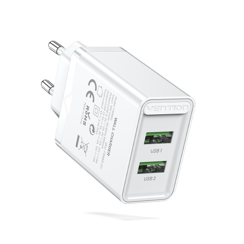 Сетевое зарядное устройство Vention 18 Вт, 2xUSB, Quick Charge, 3A, белый (FBAW0-EU) - фото 1