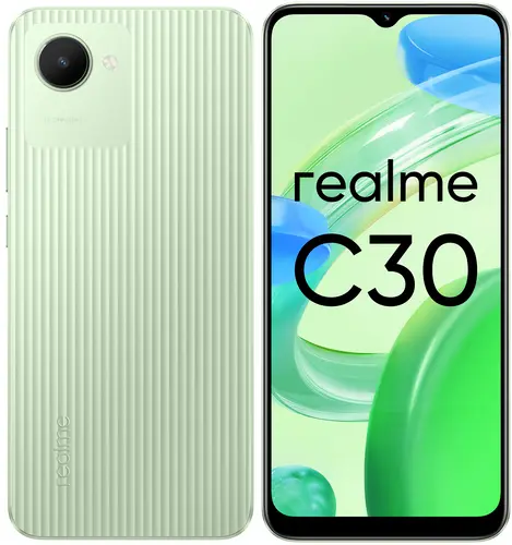 Смартфон Realme C30, 6.5" 720x1600 IPS, Unisoc T612, 4Gb RAM, 64Gb, 3G/4G, Wi-Fi, BT, Cam, 2-Sim, 5000mAh, Micro-USB, Android 11, зеленый б/у, после ремонта (смена ПО), без следов эксплуатации (состояние нового), полный комплект