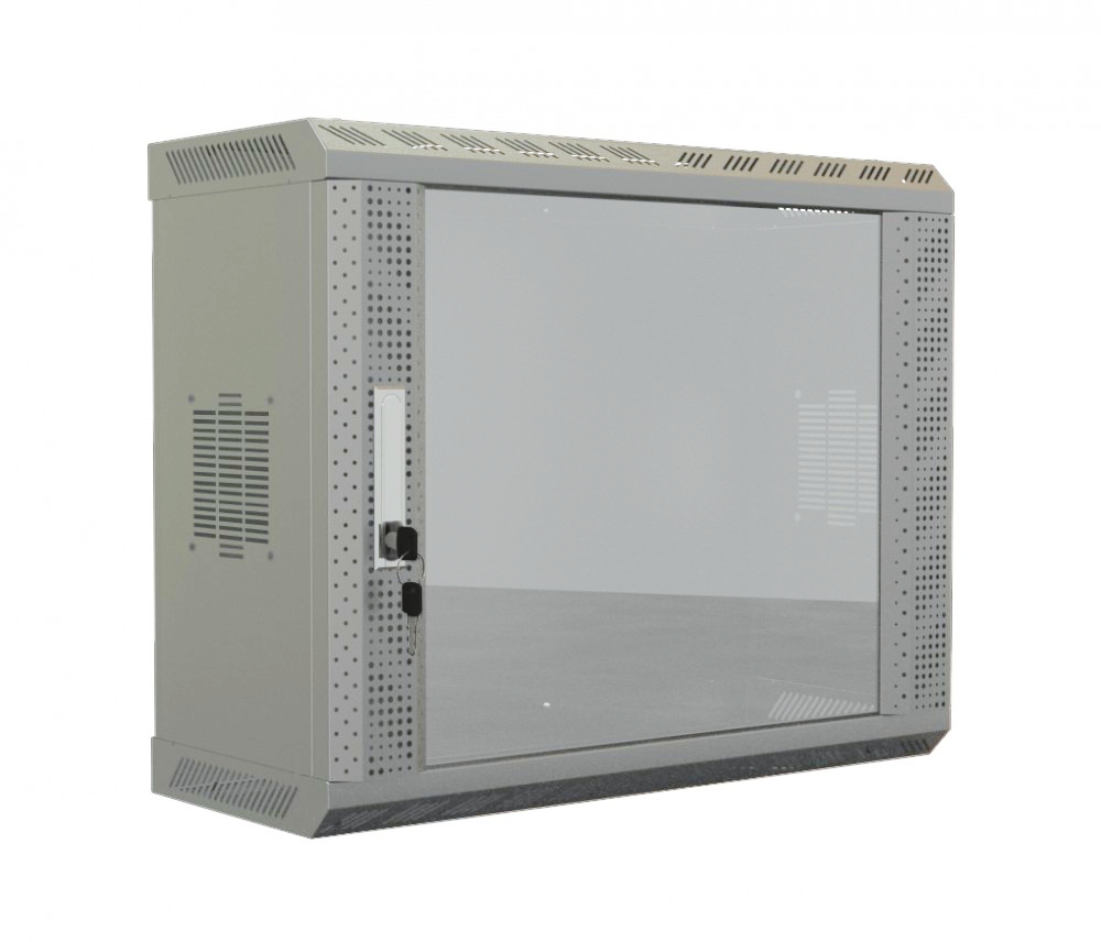 Шкаф телекоммуникационный настенный 22U 600x250 мм, стекло/металл, серый, в сборе, Hyperline TWS TWS-2225-GP-RAL7035 (TWS-2225-GP-RAL7035)