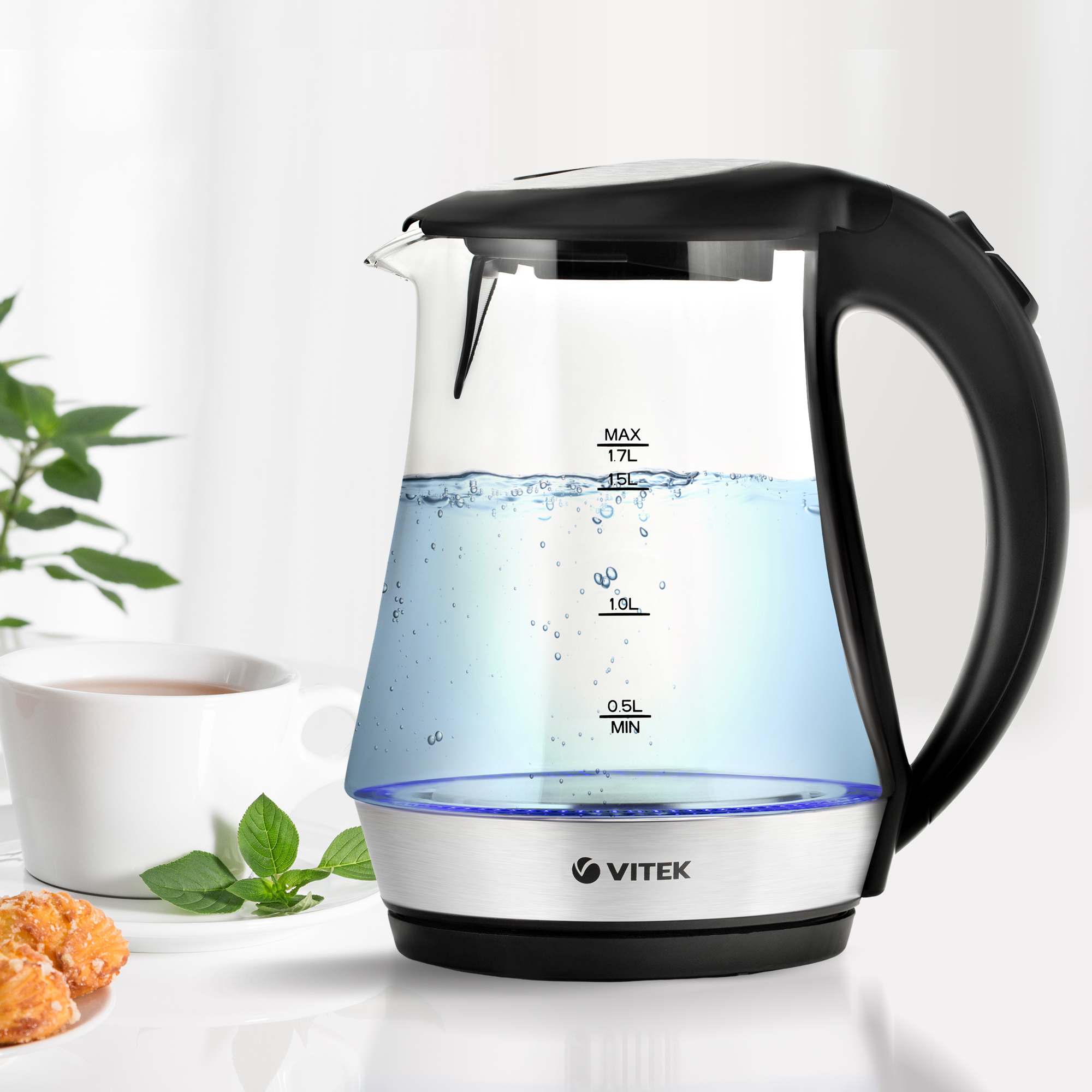 

Чайник VITEK VT-7035 1.7л. 2.2 кВт, термостойкое стекло, черный/серебристый (VT-7035 TR), VT-7035