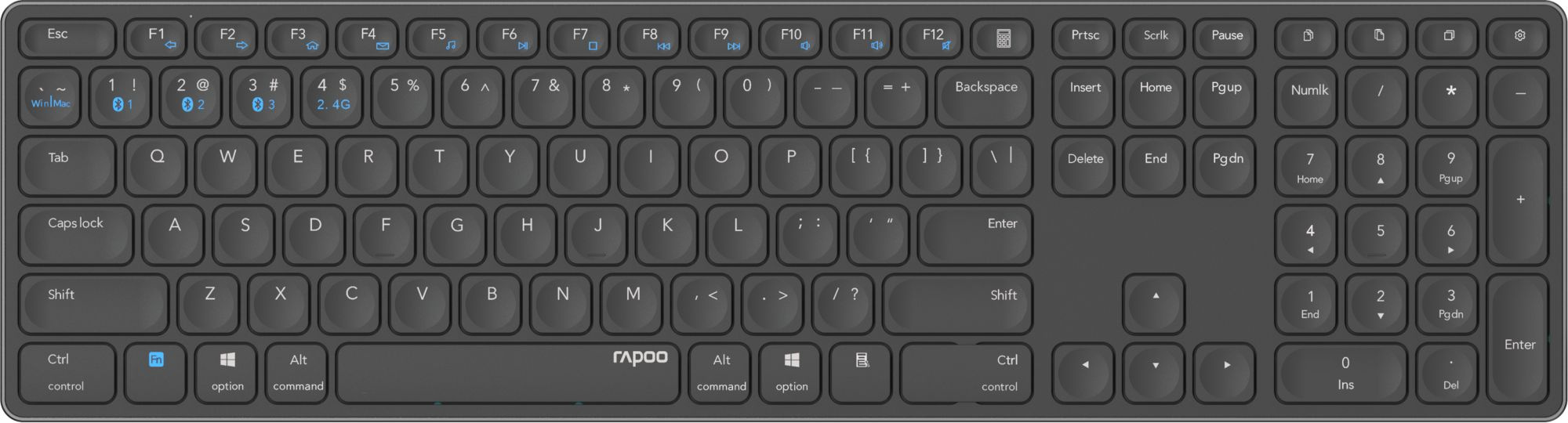 

Клавиатура беспроводная Rapoo E9800M, мембранная, Bluetooth / USB, серый (14517), E9800M