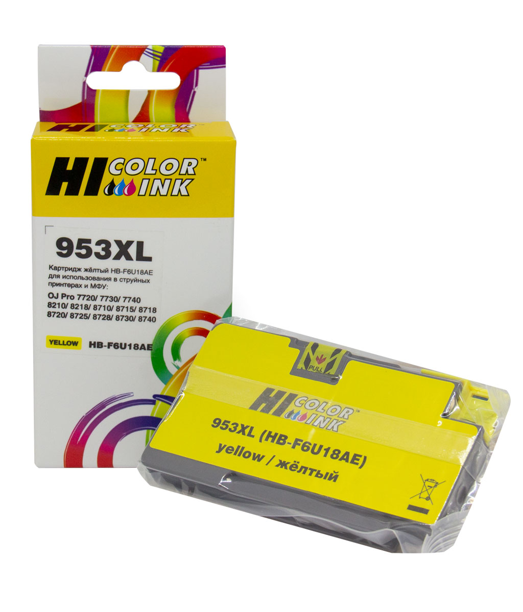 

Картридж струйный Hi-Black HB-F6U18AE (953XL F6U18AE), желтый, совместимый, 1600 страниц, для OfficeJet Pro 8710/8715/8720/8730/8210/8725
