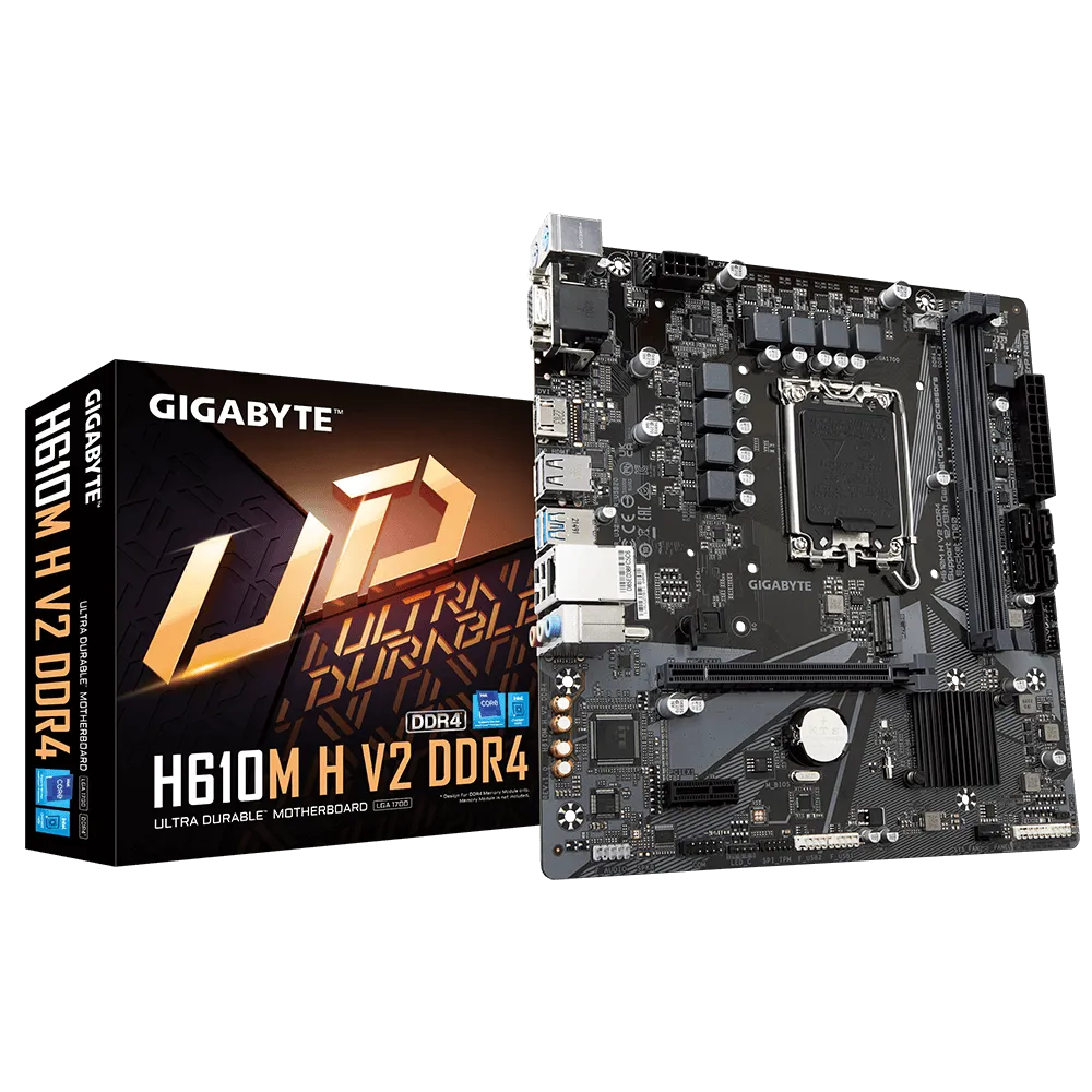 

Материнская плата GIGABYTE H610M H V2 DDR4, Socket1700, Intel H610, 2xDDR4, PCI-Ex16, 4SATA3, 7.1-ch, GLAN, 4 USB 3.2, VGA, HDMI, mATX, Retail, H610M H V2 DDR4