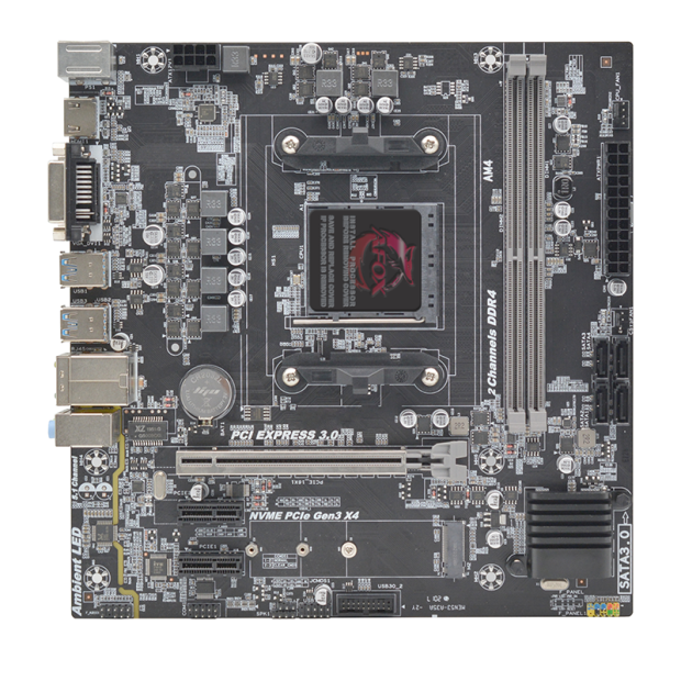 

Материнская плата AFOX B450-MA-V2, SocketAM4, AMD B450, 2xDDR4, PCI-Ex16, 4SATA3, 5.1-ch, GLAN, 6 USB 3.2, VGA, DVI, HDMI, mATX, Retail, B450-MA-V2