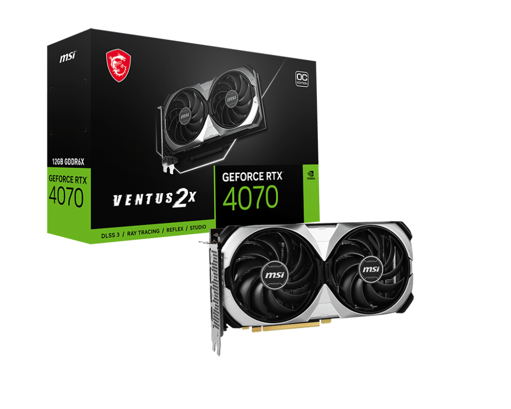 

Видеокарта MSI NVIDIA GeForce RTX 4070 VENTUS 2X OC, 12Gb DDR6X, 192 бит, PCI-E, HDMI, 3DP, Retail (RTX 4070 VENTUS 2X 12G OC), VENTUS 2X OC