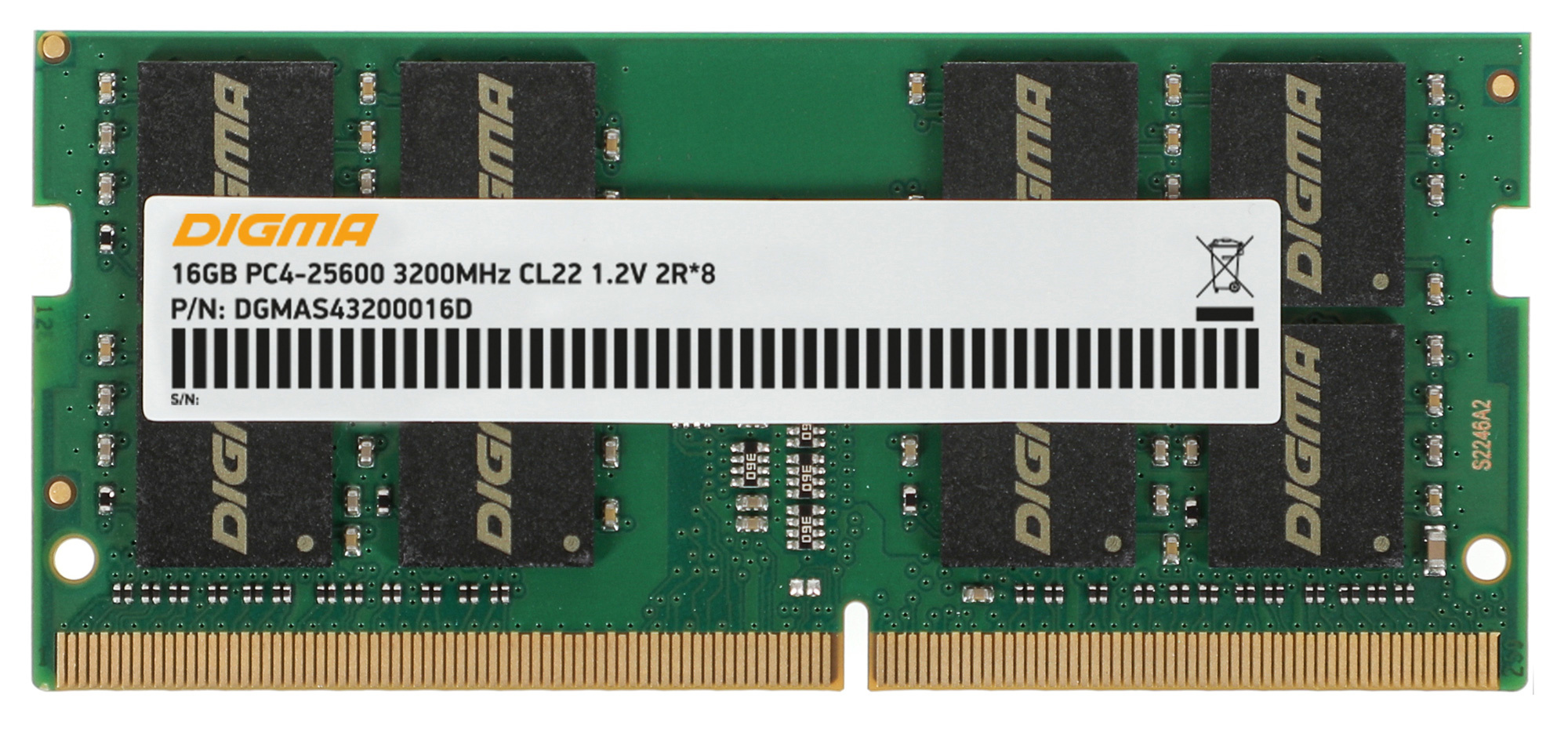 

Память DDR4 SODIMM 16Gb, 3200MHz, CL22, 1.2 В, DIGMA (DGMAS43200016D) Retail, DGMAS43200016D