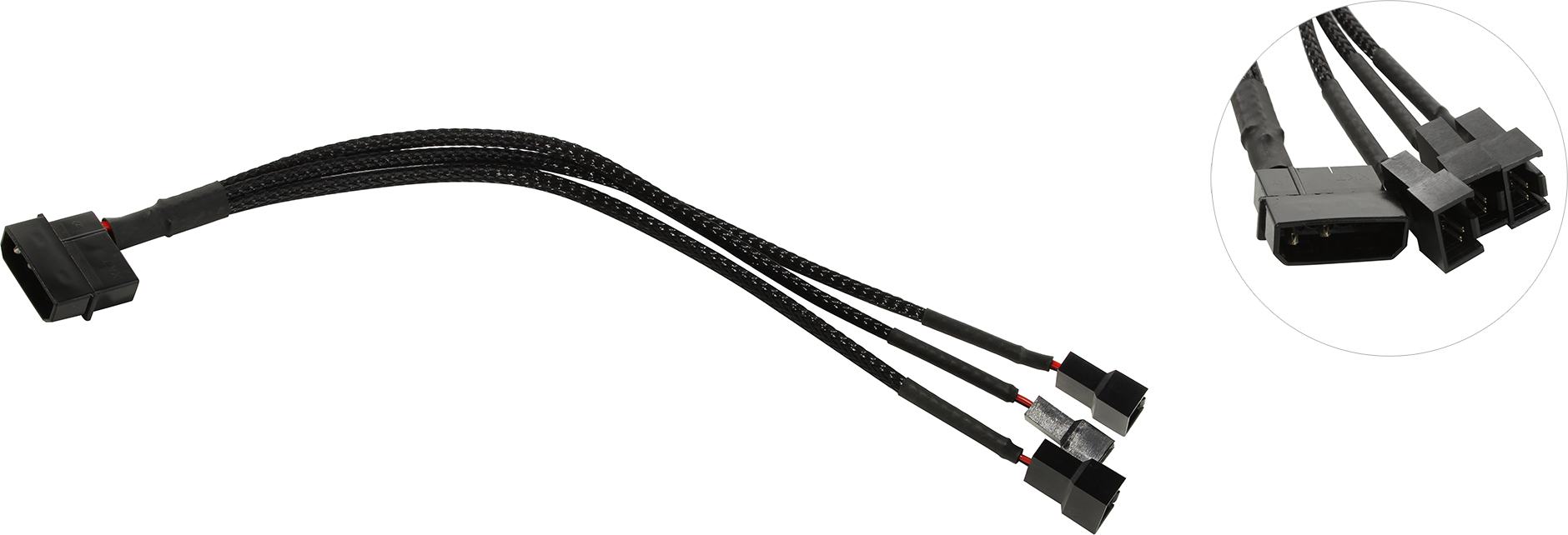 

Разветвитель питания вентиляторов, Molex - 3x4pin, оплетка, 0.2-0.3 м, черный, 0