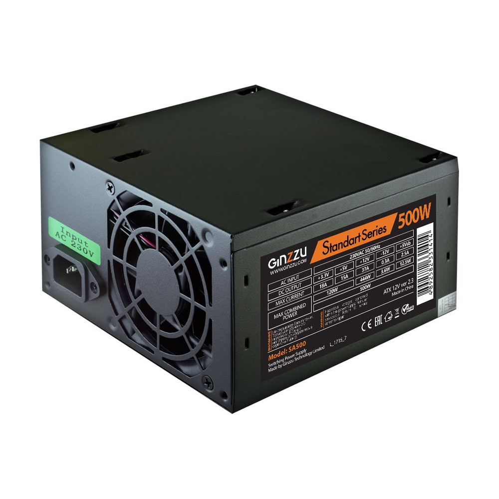 

Блок питания 500 Вт ATX Ginzzu SA500, 80 мм, Bulk (OEM) (Ginzzu SA500), Черный, SA500