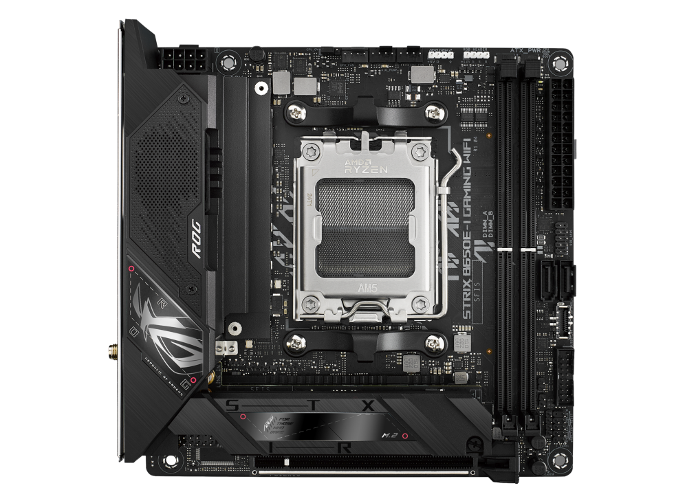 

Материнская плата ASUS ROG STRIX B650E-I GAMING WIFI, AM5, AMD B650, 2xDDR5 DIMM, PCI-Ex16, 2SATA3, 7.1-ch, 2.5GLAN, 6 USB 3.2, 3 USB Type-C, HDMI, Type-C DP, mini-ITX, Retail, ROG STRIX B650E-I GAMING WIFI