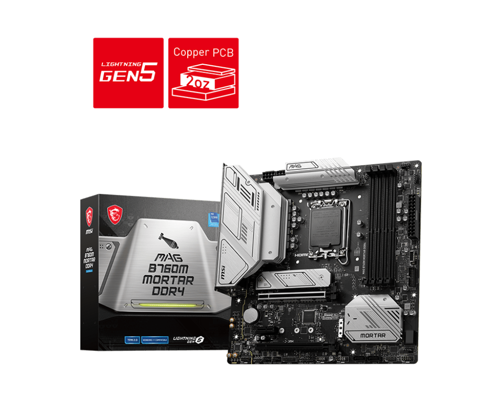 

Материнская плата MSI MAG B760M MORTAR DDR4, Socket1700, Intel B760, 4xDDR4, 2PCI-Ex16, 4SATA3, 7.1-ch, 2.5GLAN, 5 USB 3.2, 2 USB Type-C, HDMI, DP, mATX, Retail, MAG B760M MORTAR DDR4