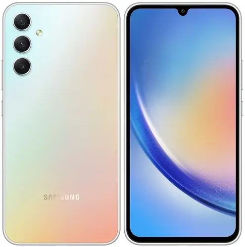 

Смартфон Samsung Galaxy A34, 6.6" 1080x2340 Super AMOLED, MediaTek Dimensity 1080, 6Gb RAM, 128Gb, 3G/4G/5G, NFC, Wi-Fi, BT, 3xCam, 2-Sim, 5000 мА⋅ч, USB Type-C, Android 13, серебристый (SM-A346EZSASKZ), Galaxy A34