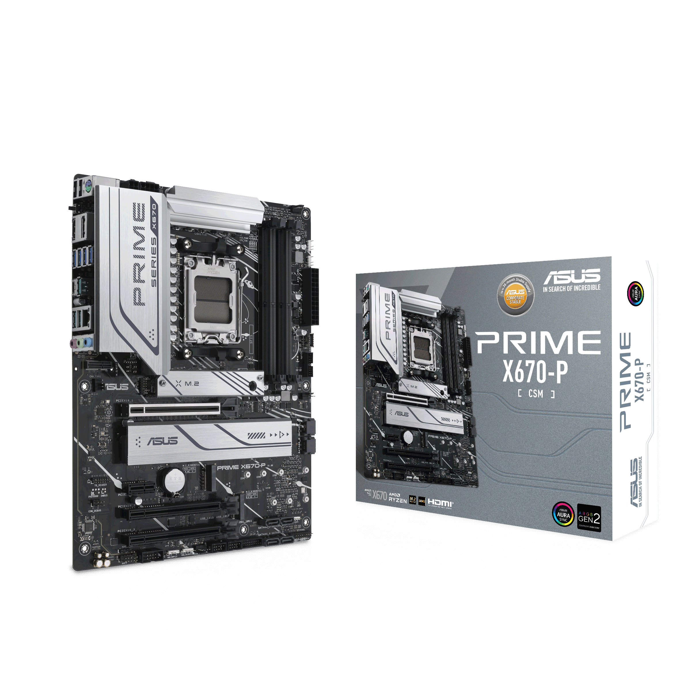 

Материнская плата ASUS PRIME X670-P-CSM, AM5, AMD X670, 4xDDR5 DIMM, 3PCI-Ex16, 6SATA3, 7.1-ch, 2.5GLAN, 11 USB 3.2, 2 USB Type-C, HDMI, DP, ATX, Retail, PRIME X670-P-CSM