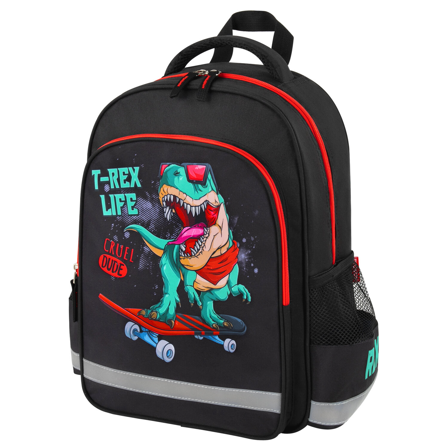 

Рюкзак ПИФАГОР SCHOOL T-rex, формоустойчивая, 1 отделение, черный/красный (271412)