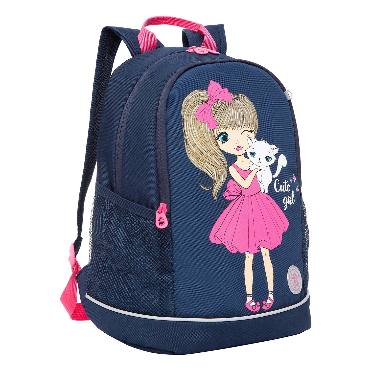 

Рюкзак GRIZZLY RG CUTE GIRL, анатомическая, вентилируемая спинка, 2 отделения, синий/розовый (RG-363-9/1)