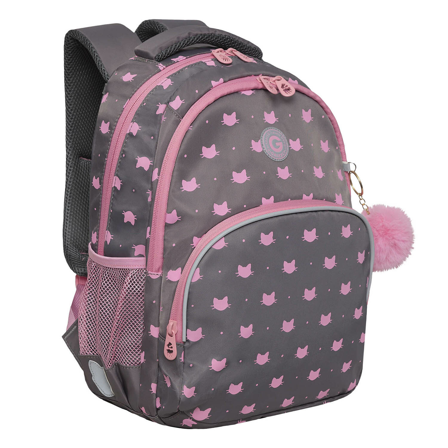 

Рюкзак GRIZZLY RG PINK CATS, анатомическая, вентилируемая спинка, 2 отделения, серый/розовый (RG-360-5/2)