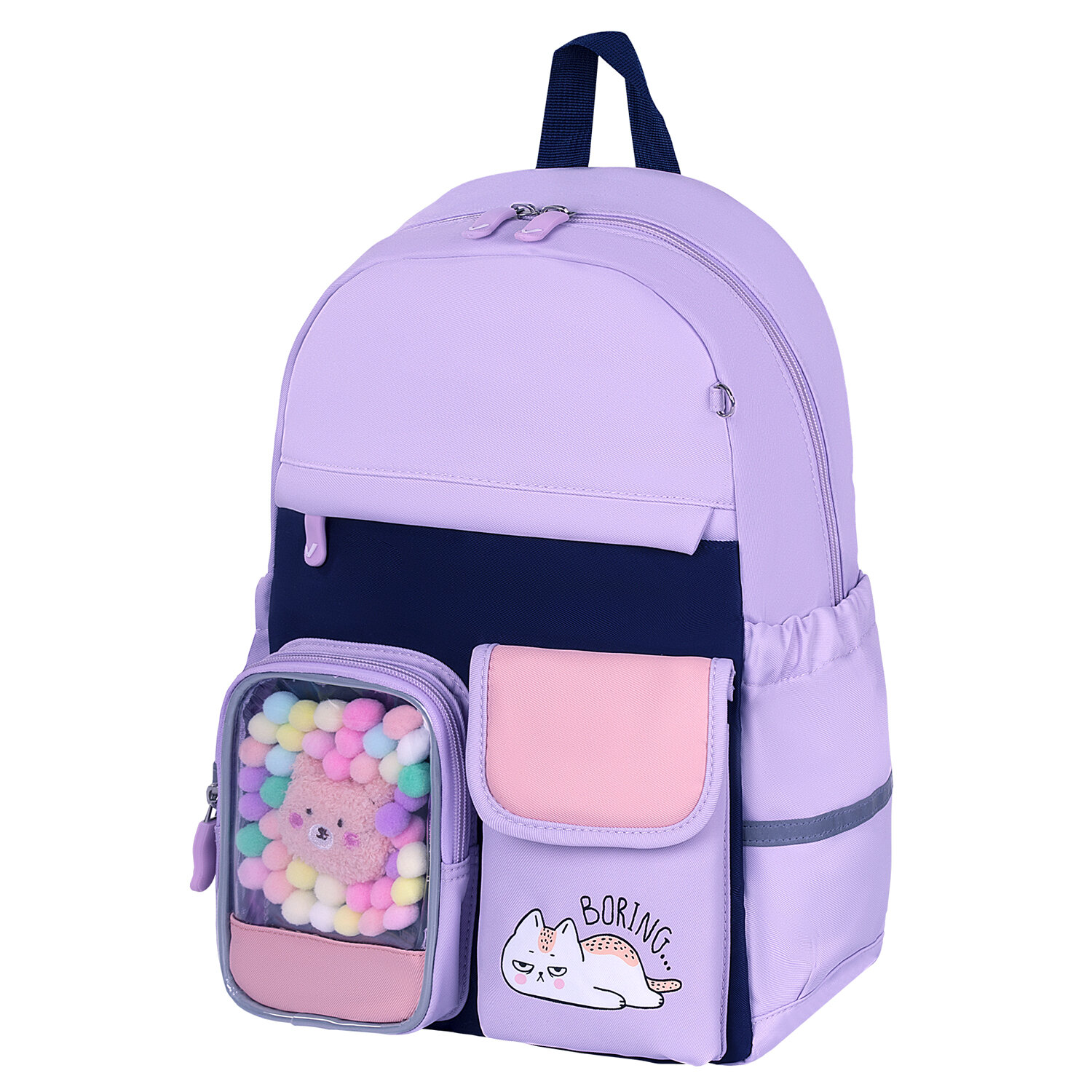 

Рюкзак Brauberg PASTEL Lazy cat, формоустойчивая, 1 отделение, сиреневый (271422)