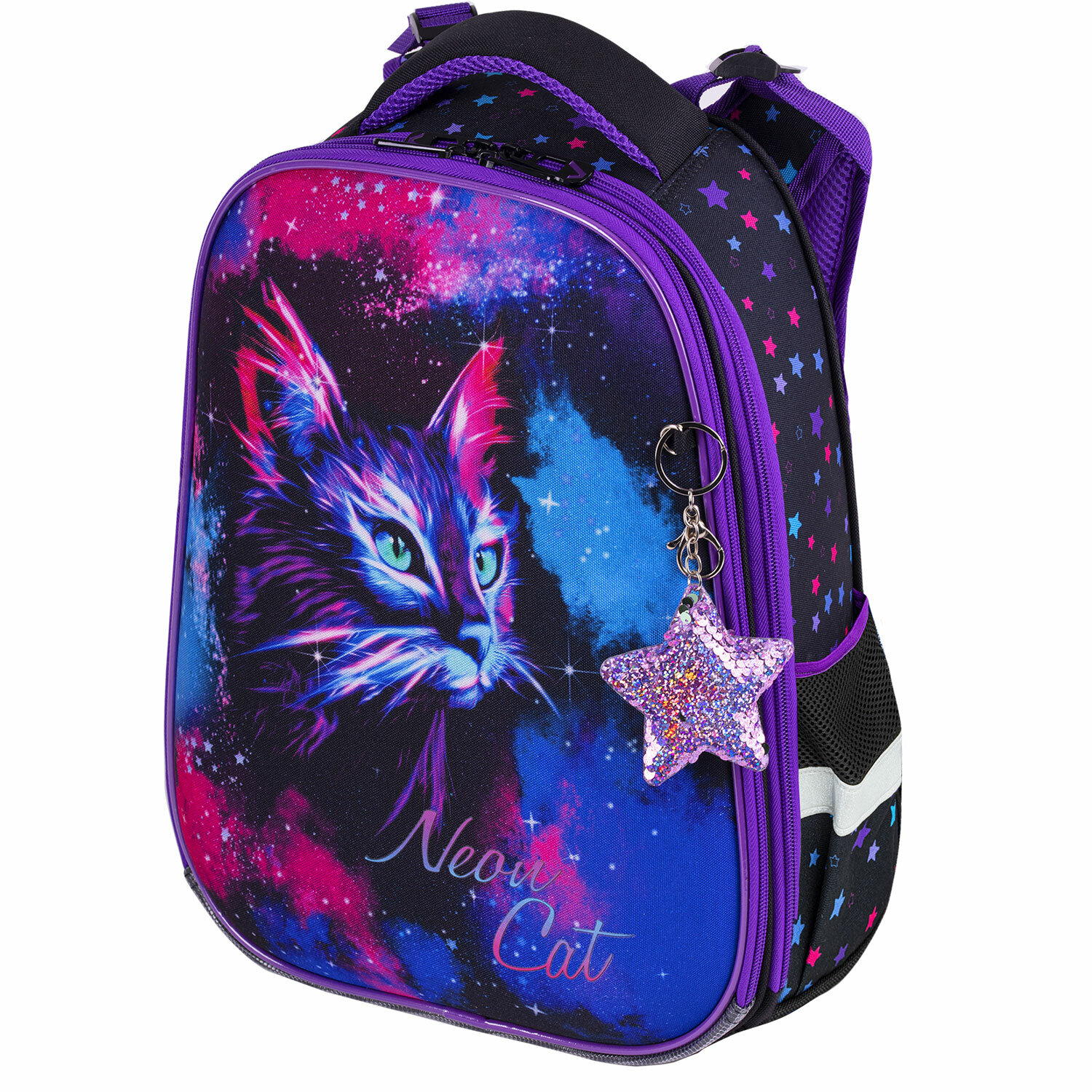 

Ранец Brauberg Premium Neon cat, анатомическая, вентилируемая, формоустойчивая спинка, 2 отделения, черный/фиолетовый (271352)