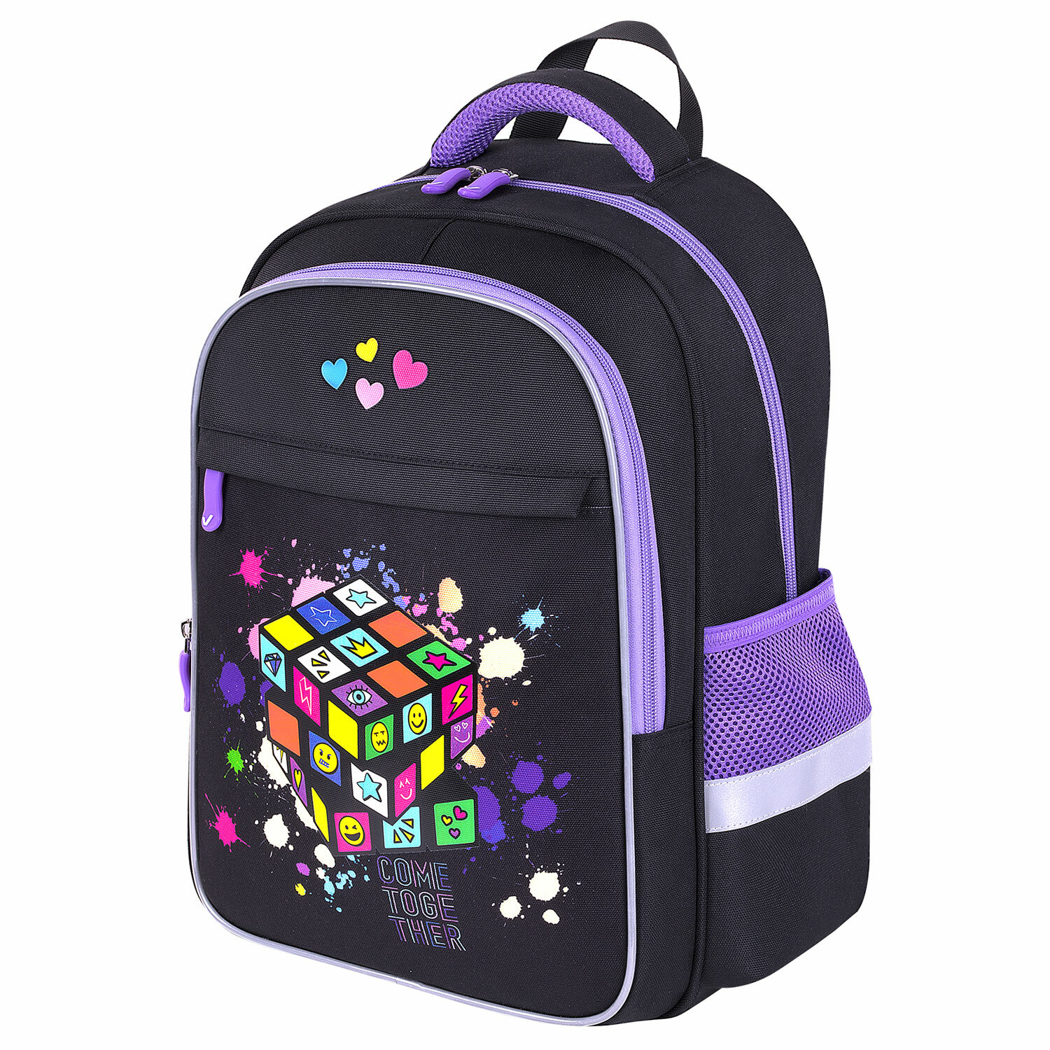 

Рюкзак Brauberg FAVOUR Bright cube, анатомическая, вентилируемая, формоустойчивая спинка, 2 отделения, черный/фиолетовый (271418)
