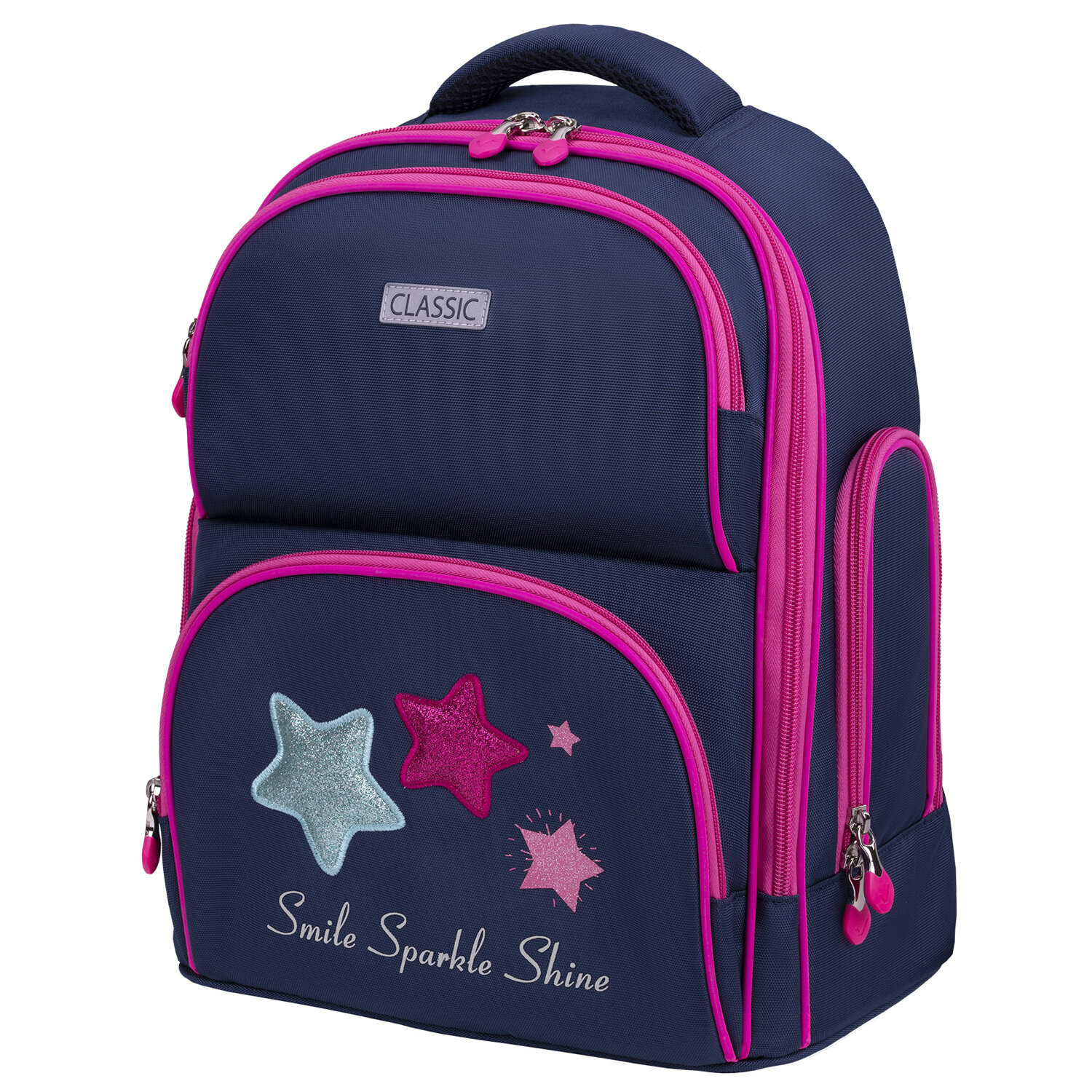 

Рюкзак Brauberg CLASSIC Stars, анатомическая, вентилируемая, формоустойчивая спинка, 1 отделение, синий/розовый (271394)