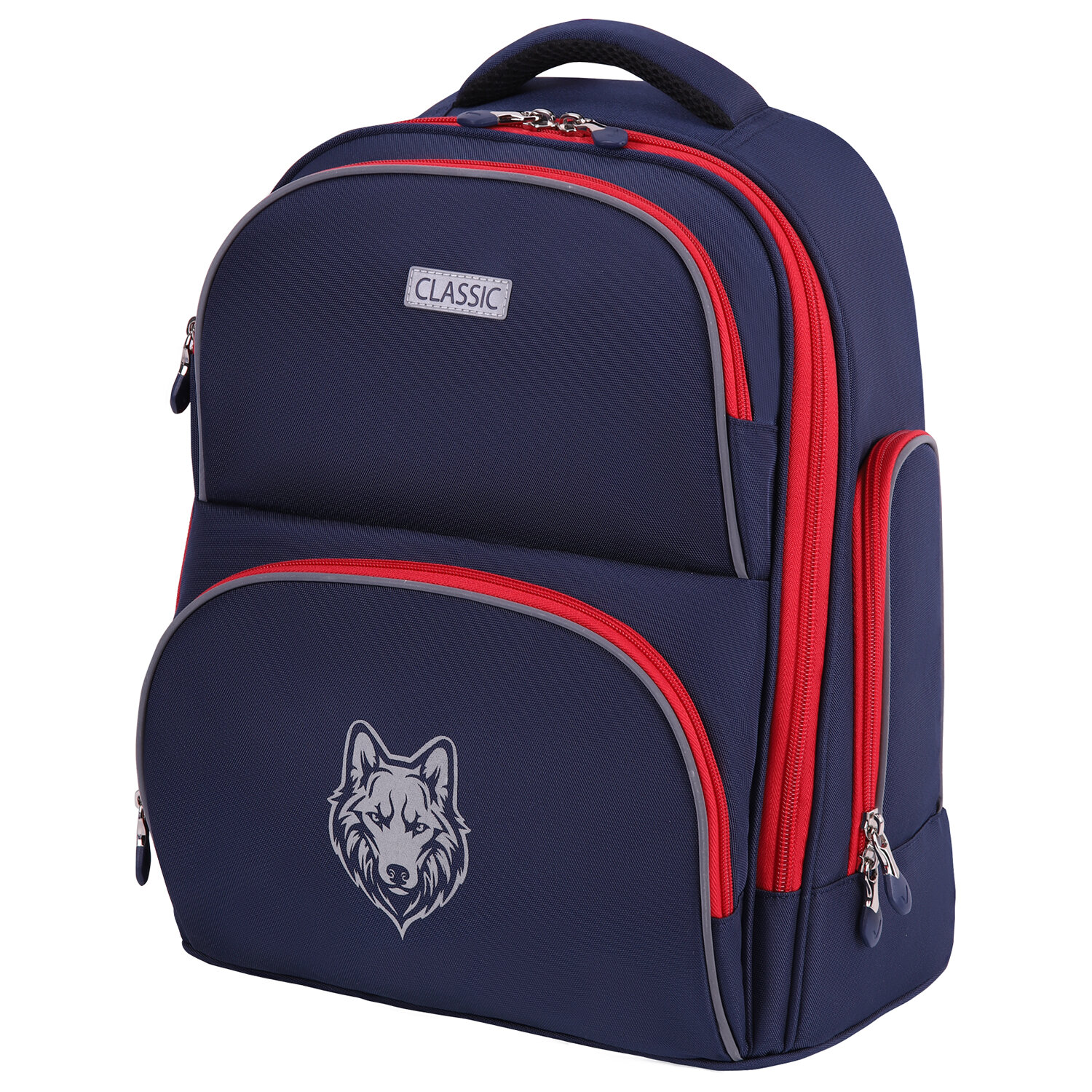 

Рюкзак Brauberg CLASSIC Wild wolf, анатомическая, вентилируемая, формоустойчивая спинка, 1 отделение, синий/красный (271393)