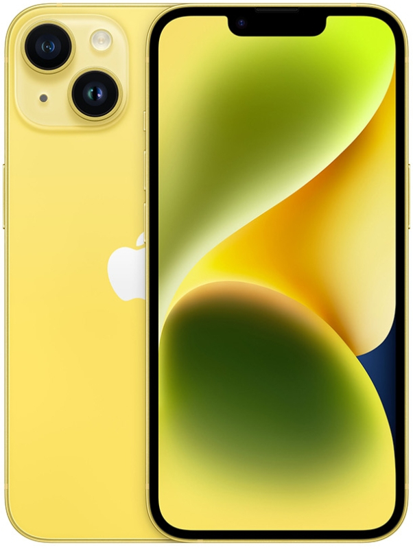 

Смартфон Apple IPhone 14, 6.1" 2532x1170 OLED, Apple A15 Bionic, 6Gb RAM, 128Gb, 3G/4G/5G, NFC, Wi-Fi, BT, 2xCam, 2-Sim, Lightning, iOS 16, желтый (MR3F3CH/A), IPhone 14