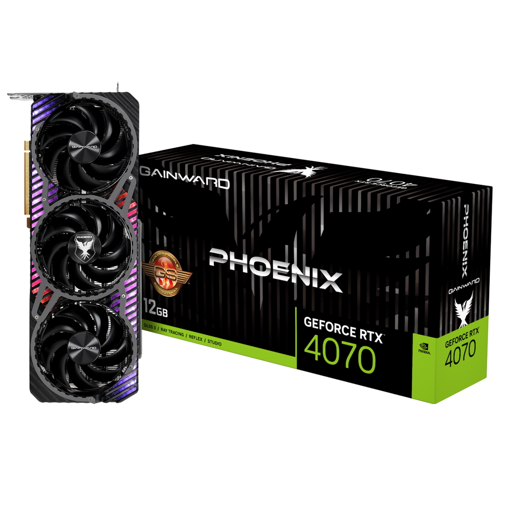 

Видеокарта GAINWARD NVIDIA GeForce RTX 4070 PHOENIX GS, 12Gb DDR6X, 192 бит, PCI-E, HDMI, 3DP, Retail (NED4070H19K9-1043X), PHOENIX GS