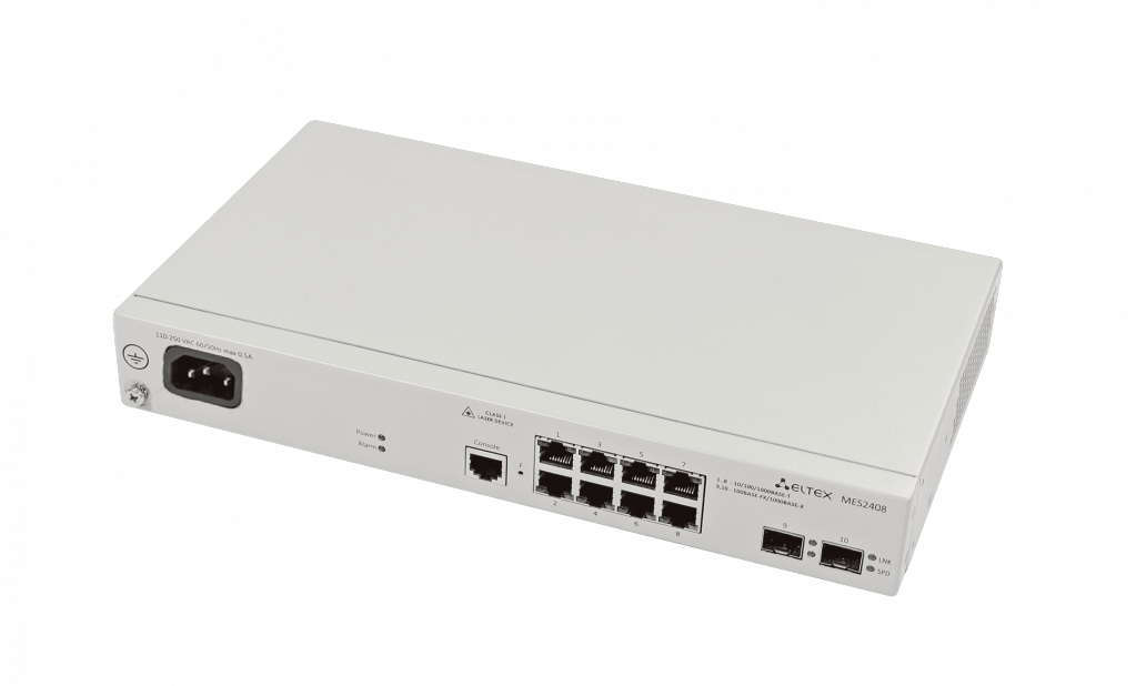 

Коммутатор Eltex MES2408_DC, управляемый, кол-во портов: 8x1 Гбит/с, кол-во SFP/uplink: SFP 2x1 Гбит/с, установка в стойку, MES2408_DC