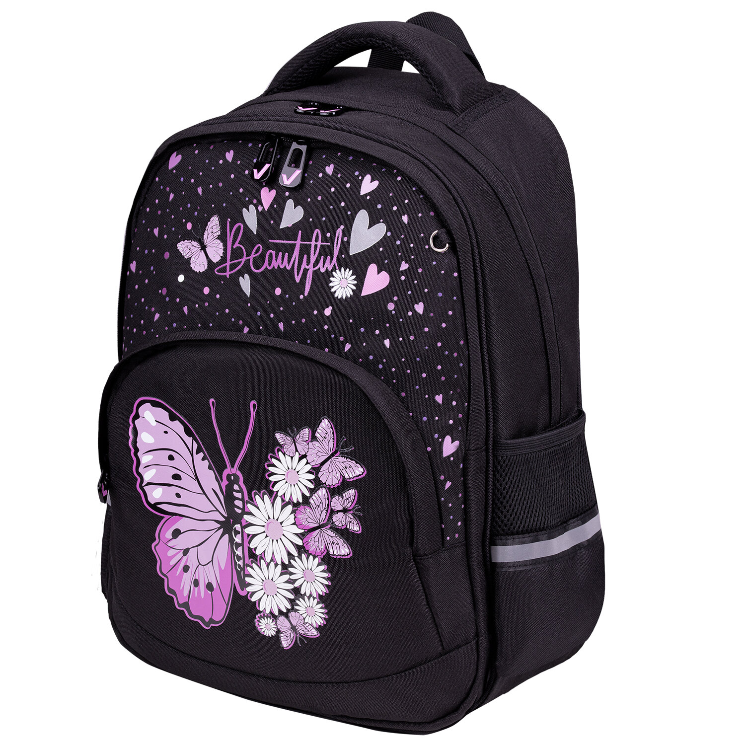 

Рюкзак Brauberg SOFT Flower butterfly, анатомическая, вентилируемая, формоустойчивая спинка, 2 отделения, черный (271365)