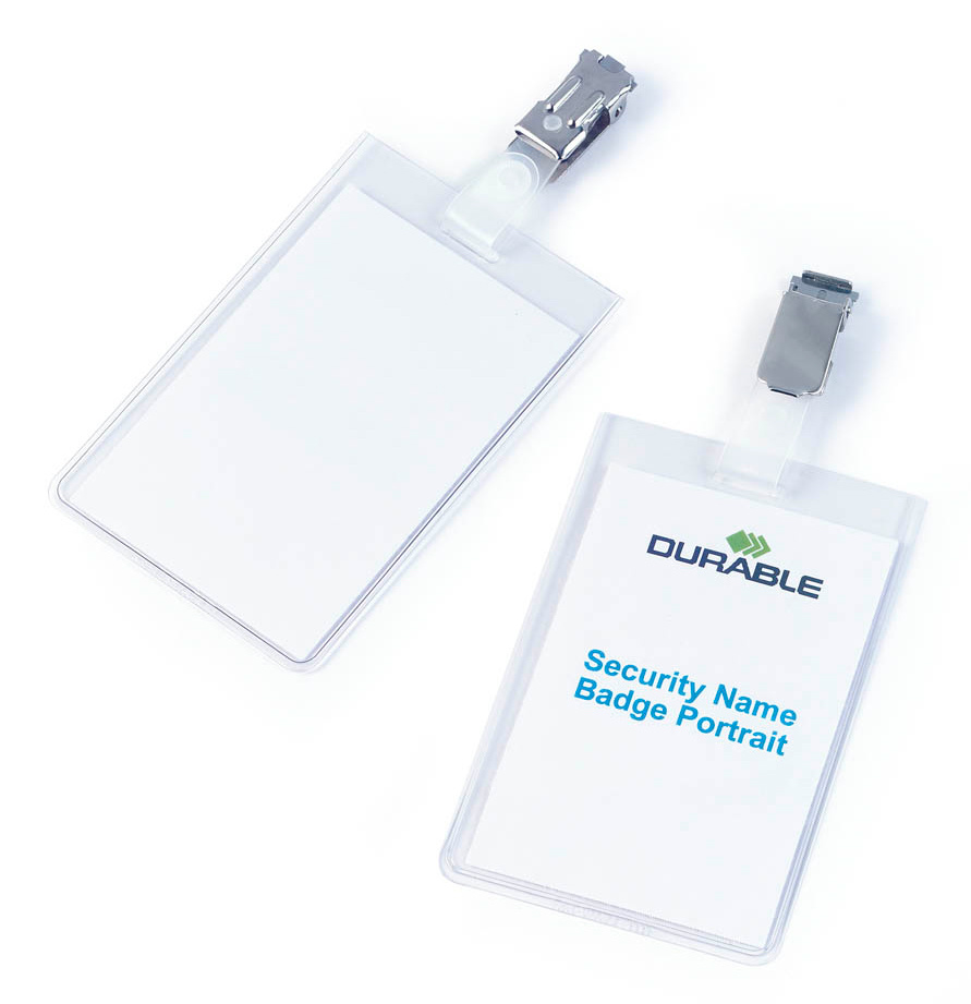 

Бейдж Durable 8002, 90х60мм вертикальный зажим вращающийся , прозрачный, 8002