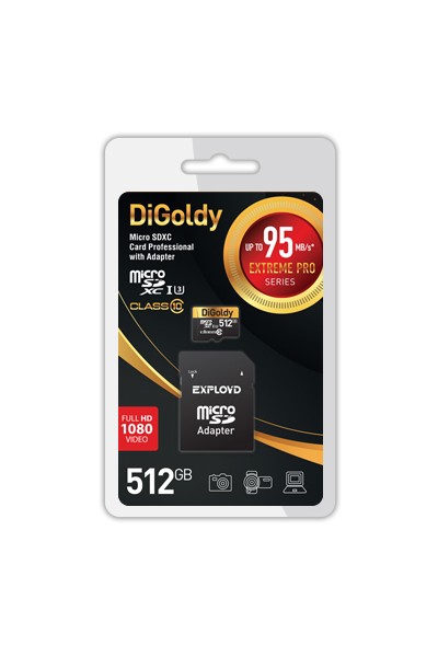 

Карта памяти 512Gb microSDXC Digoldy Extreme Class 10 UHS-I U3 + адаптер (DG512GCSDHC10UHS-1-ElU3), 0