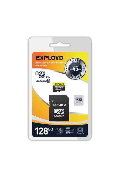 

Карта памяти 128Gb microSDXC EXPLOYD Elite Class 10 UHS-I U1 + адаптер (EX128GCSDXC10UHS-1-ElU1), 0