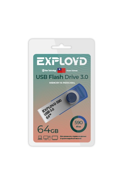 

Флешка 64Gb USB 3.0 EXPLOYD 590, синий (EX-64GB-590-Blue), 0