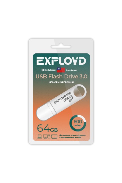 

Флешка 64Gb USB 3.0 EXPLOYD 600, белый (EX-64GB-600-White), 0