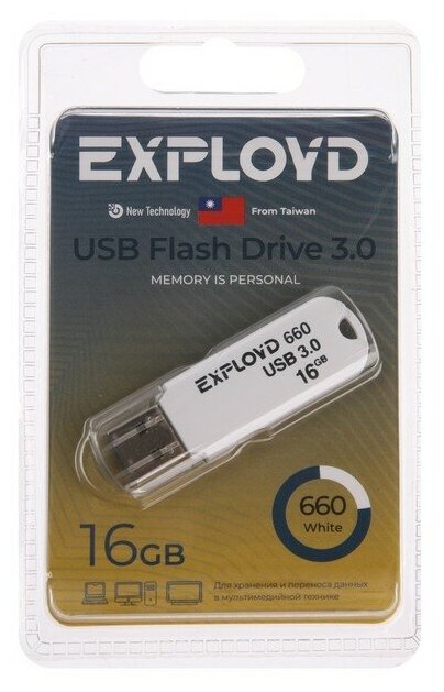 

Флешка 16Gb USB 3.0 EXPLOYD 660, белый (EX-16GB-660-White), 0