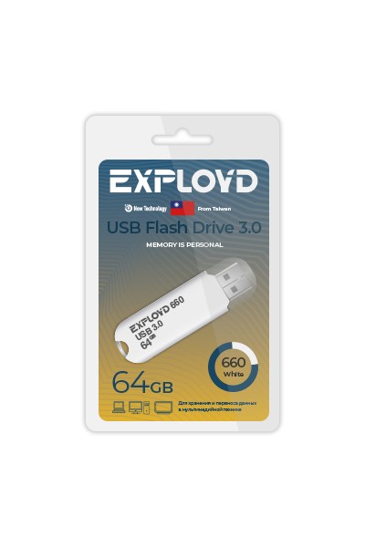 

Флешка 64Gb USB 3.0 EXPLOYD 660, белый (EX-64GB-660-White), 0