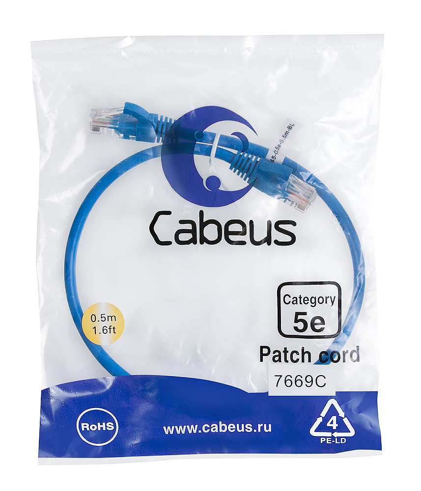 

Патч-корд UTP кат.5e, 0.5 м, RJ45-RJ45, синий, Cabeus (PC-UTP-RJ45-Cat.5e-0.5m-BL)