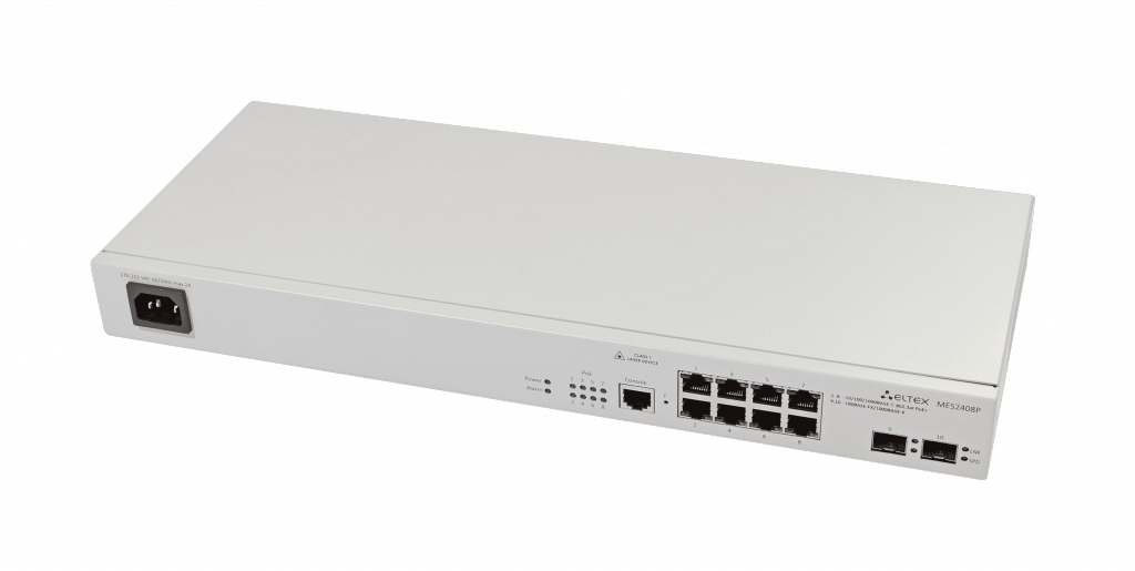 Коммутатор Eltex MES2408P_DC, 8x1 Гбит/с, SFP/uplink: SFPx2