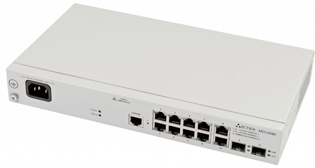 

Коммутатор Eltex MES2408С, управляемый, кол-во портов: 8x1 Гбит/с, кол-во SFP/uplink: SFP 2x1 Гбит/с, MES2408С
