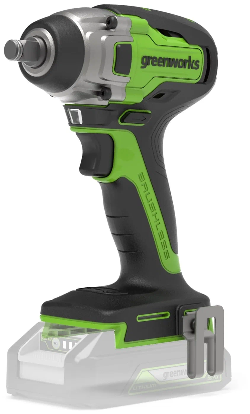 

Гайковерт Greenworks GD24IW400, аккумуляторный, ударный, 400 нм, квадрат 1/2", Li-Ion, 24 В, 1.19 кг (3802907) поставляется без аккумуляторов и зарядного устройства, GD24IW400