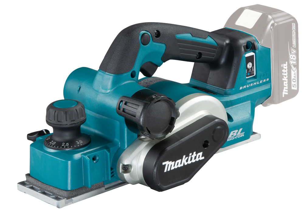 Электрорубанок Makita DKP181Z, 12000 об/мин, аккумуляторный, глубина строгания 3 мм, ширина строгания 8.2 см, Li-Ion, 18 В, 3.6 кг без акб и зу