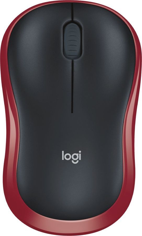 Мышь беспроводная Logitech M185, 1000dpi, оптическая светодиодная, USB, черный/красный (910-002237)