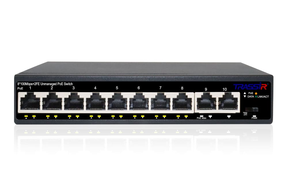 

Коммутатор Trassir TR-NS1110-105-8POE v2, кол-во портов: 8x100 Мбит/с, кол-во SFP/uplink: RJ-45 2x100 Мбит/с (макс. 105 Вт) (TR-NS1110-105-8POE v2), TR-NS1110-105-8POE v2